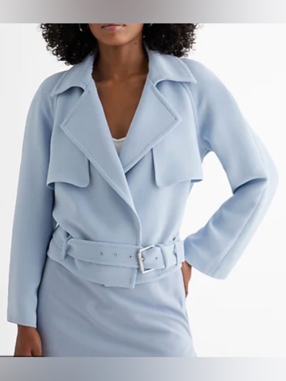 Express Light Blue Women's  Soft Cropped Jacket with Low Belt: Medium